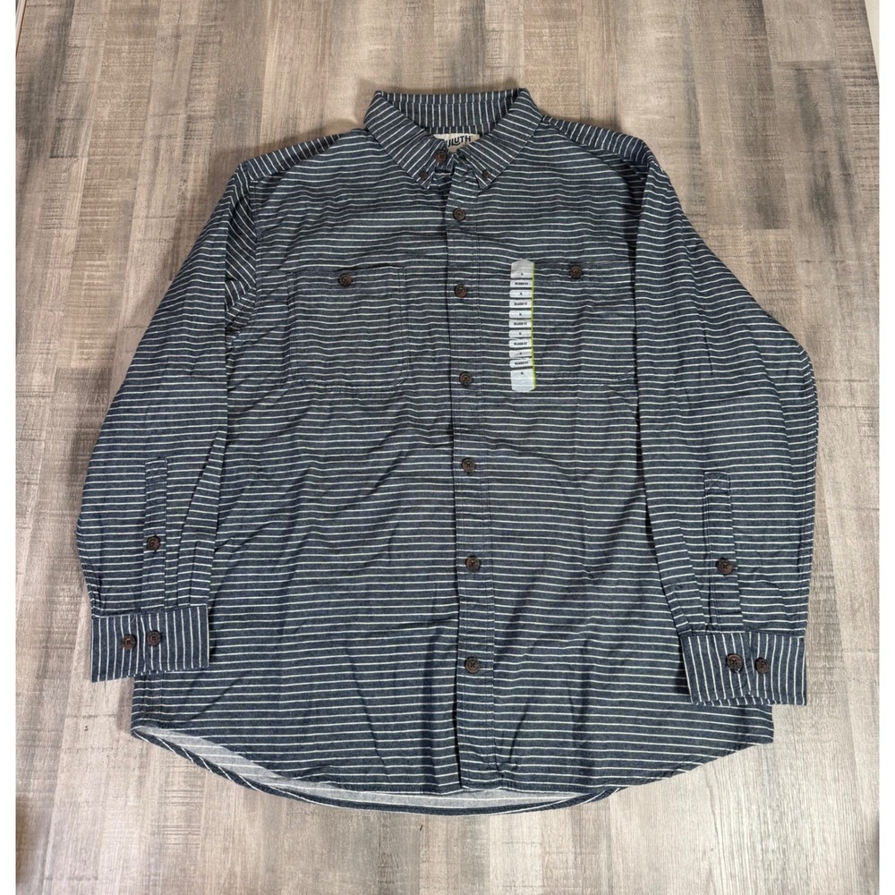 Duluth Trading Co Mens Relaxed Fit Striped Button Down Shirt Blue White XL NEW